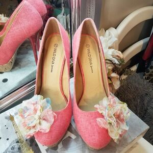 Wild Diva Coral Lounge Floral Platform Stiletto Heels